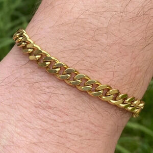 316L Gold Tone Stainless Steel Men’s 2mm Curb Chain Bracelet NEW